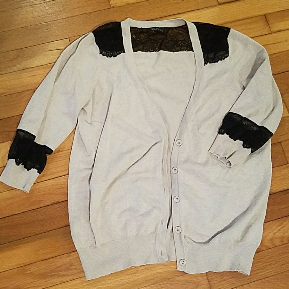 Cream and black lace detail cardigan